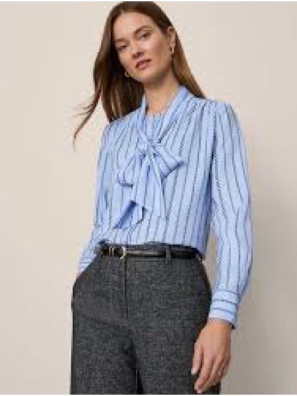 Banana Republic Blue Striped Bow-Neck Blouse